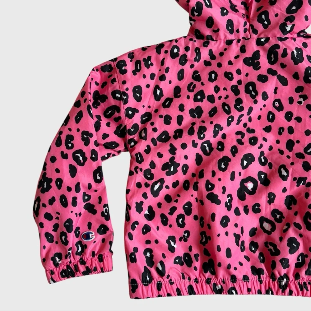 Champion Girls Pink Black Leopard Hooded Windbreaker Jacket Size 4T Lightweight
